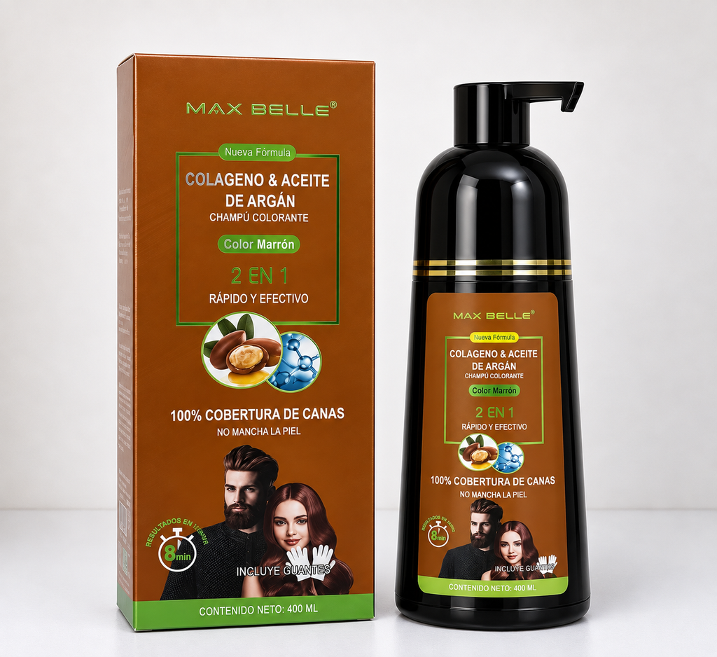Shampoo Tinturador Colágeno y Aceite de Argán Marrón - MAX BELLE 400ML