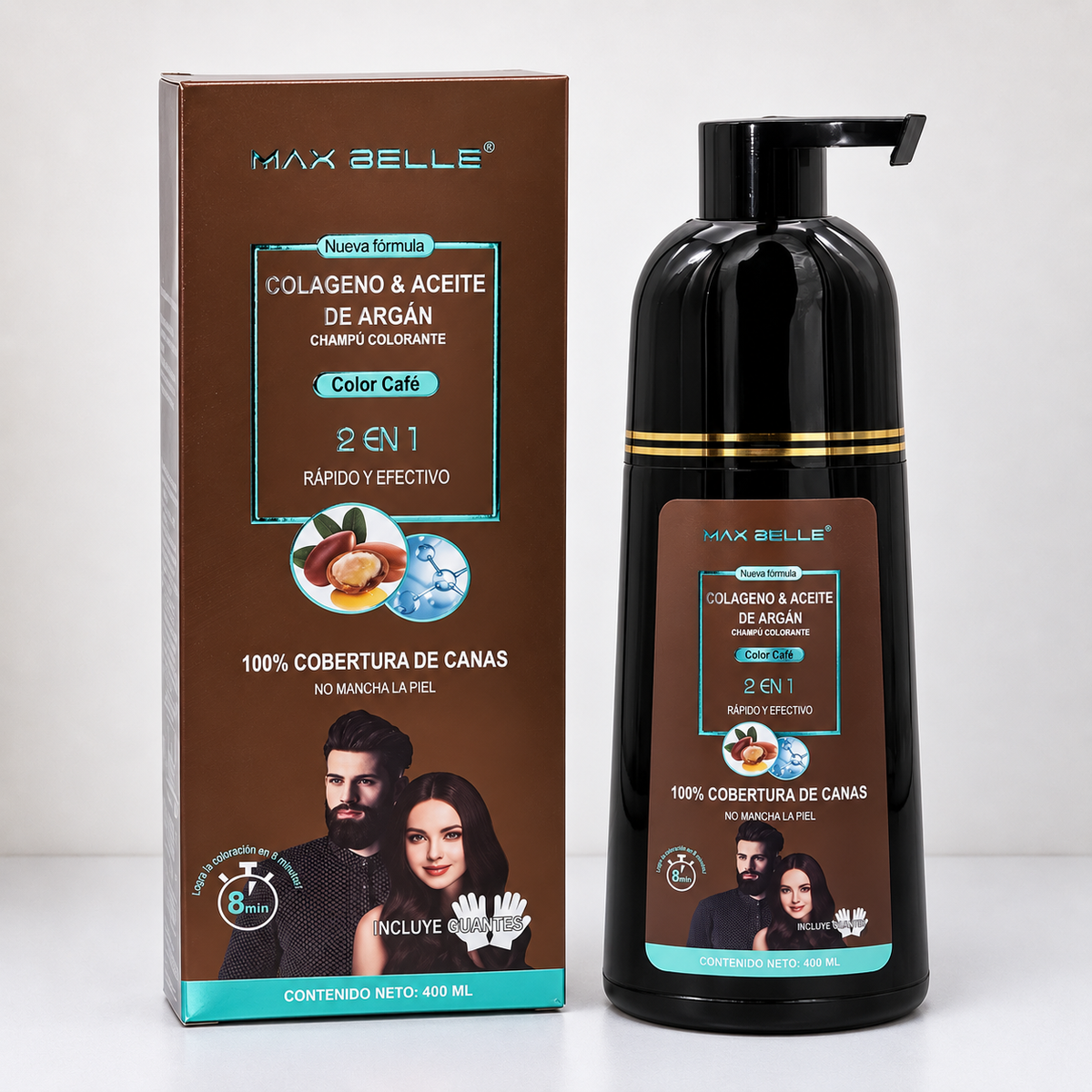 Shampoo Tinturador Colágeno y Aceite de Argán Café - MAX BELLE 400ML