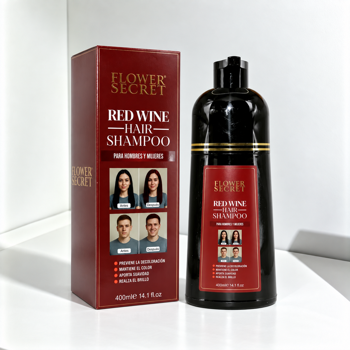 Shampoo Tinturador Red Wine Rojo Vino - FLOWER SECRET 400ML