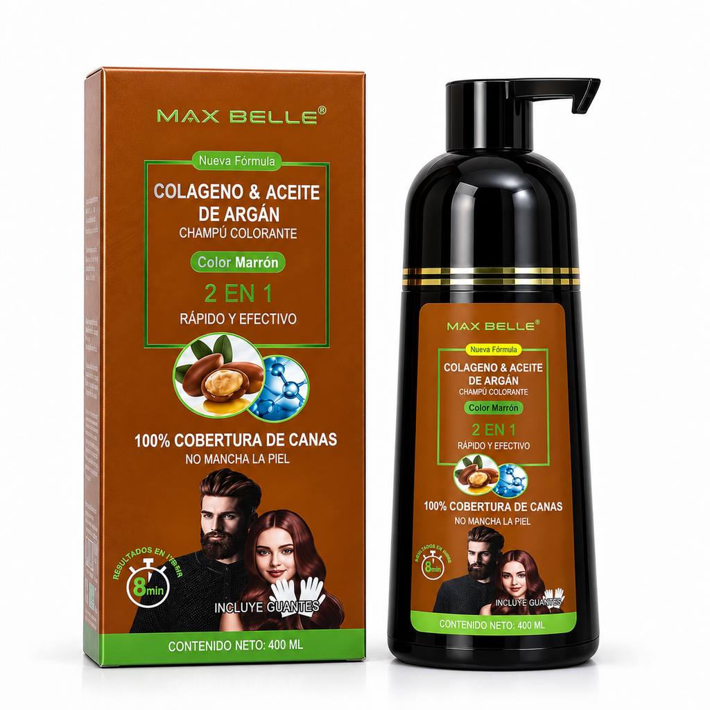 Shampoo Tinturador Colágeno y Aceite de Argán Marrón - MAX BELLE 400ML