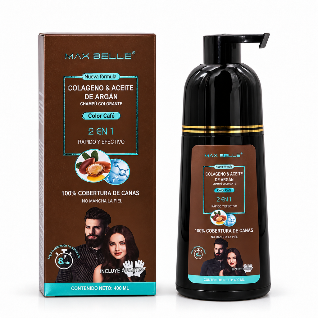Shampoo Tinturador Colágeno y Aceite de Argán Café - MAX BELLE 400ML