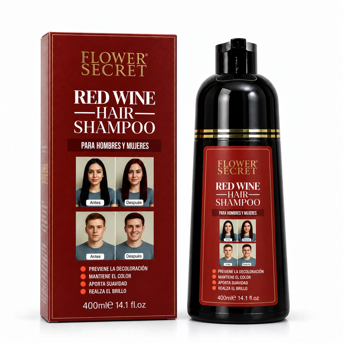 Shampoo Tinturador Red Wine Rojo Vino - FLOWER SECRET 400ML